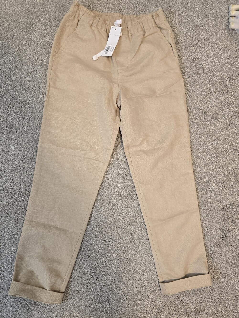 Janie and Jack Beige Elastic Waist Linen Pants